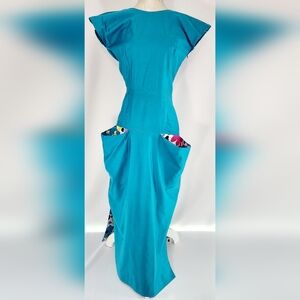 Vintage rozio Couture maxi aqua/turquoise dress with criss cross back
